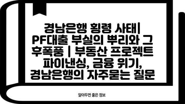 경남은행 횡령 사태| PF대출 부실의 뿌리와 그 후폭풍 | 부동산 프로젝트 파이낸싱, 금융 위기, 경남은행