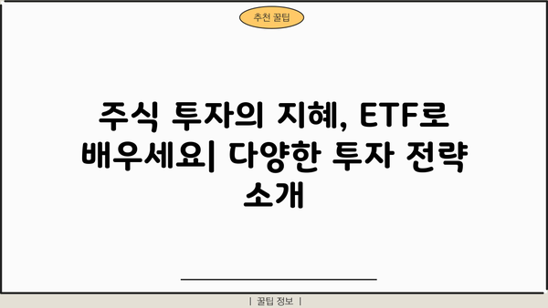 주식 투자의 새로운 지평, 주식ETF 완벽 가이드 | ETF, 투자 전략, 분산 투자, 장점, 단점, 추천
