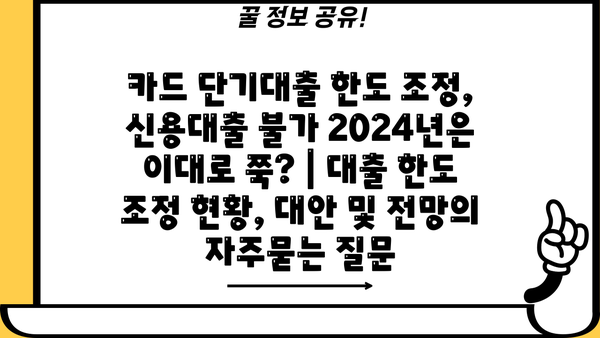 카드 단기대출 한도 조정, 신용대출 불가 2024년은 이대로 쭉? | 대출 한도 조정 현황, 대안 및 전망