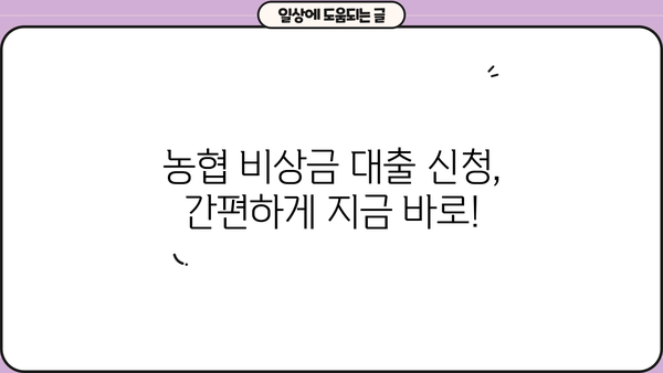 농협은행 비상금 대출| 급한 돈 문제, 빠르고 간편하게 해결하세요 | 비상금 대출, 긴급 자금, 대출 조건, 신청 방법