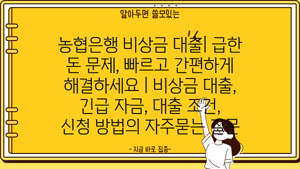 농협은행 비상금 대출| 급한 돈 문제, 빠르고 간편하게 해결하세요 | 비상금 대출, 긴급 자금, 대출 조건, 신청 방법