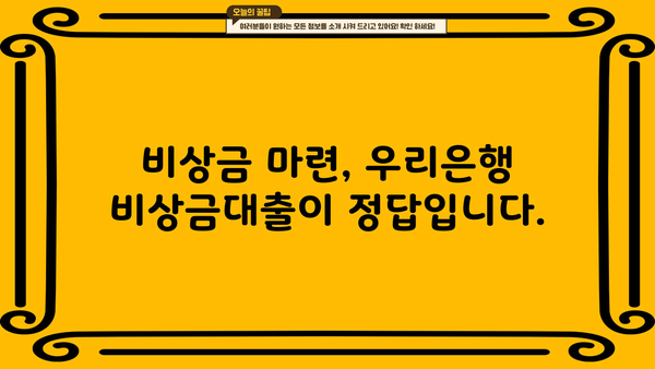 우리은행 비상금대출 완벽 정리| 대상, 한도, 금리, 조건까지 | 비상금, 대출, 신용대출, 금융