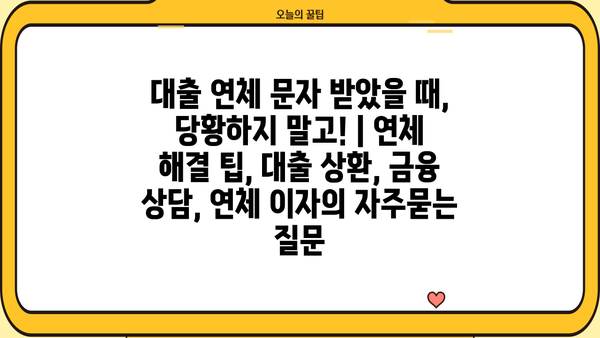 대출 연체 문자 받았을 때, 당황하지 말고! | 연체 해결 팁, 대출 상환, 금융 상담, 연체 이자