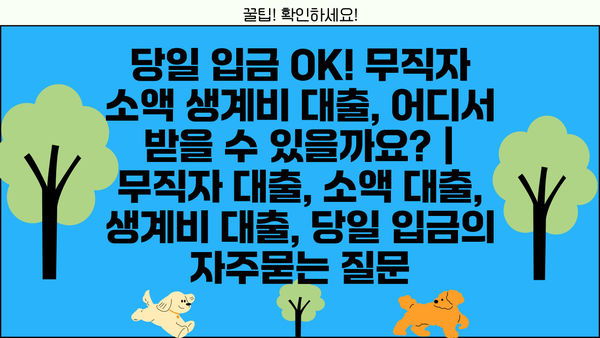 당일 입금 OK! 무직자 소액 생계비 대출, 어디서 받을 수 있을까요? | 무직자 대출, 소액 대출, 생계비 대출, 당일 입금
