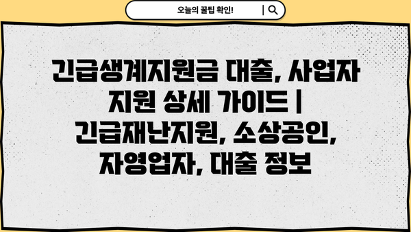 긴급생계지원금 대출, 사업자 지원 상세 가이드 | 긴급재난지원, 소상공인, 자영업자, 대출 정보