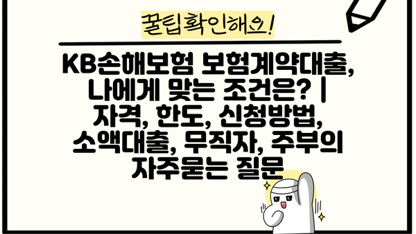 KB손해보험 보험계약대출, 나에게 맞는 조건은? | 자격, 한도, 신청방법, 소액대출, 무직자, 주부